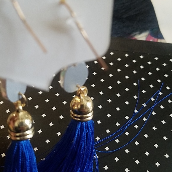 Royal Blue Long Tassel Dangle Earrings - Picture 3 of 3